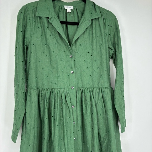 J. Crew Dress Eyelet Mini Shirt Dress Womens 4 Spring Kelly Long Sleeve 2024 - Picture 5 of 11